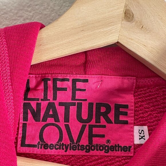 Free City Womens XS Pink Pullover Hoodie Life Nature Love Cotton USA Sweatshirt - Picture 3 of 9